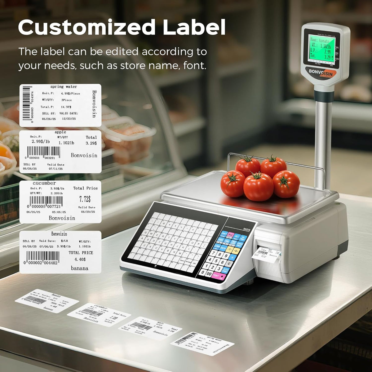Label Printing Scale Price Computing Scale 33lbs Barcode Printing Scale Deli Scale for Shop