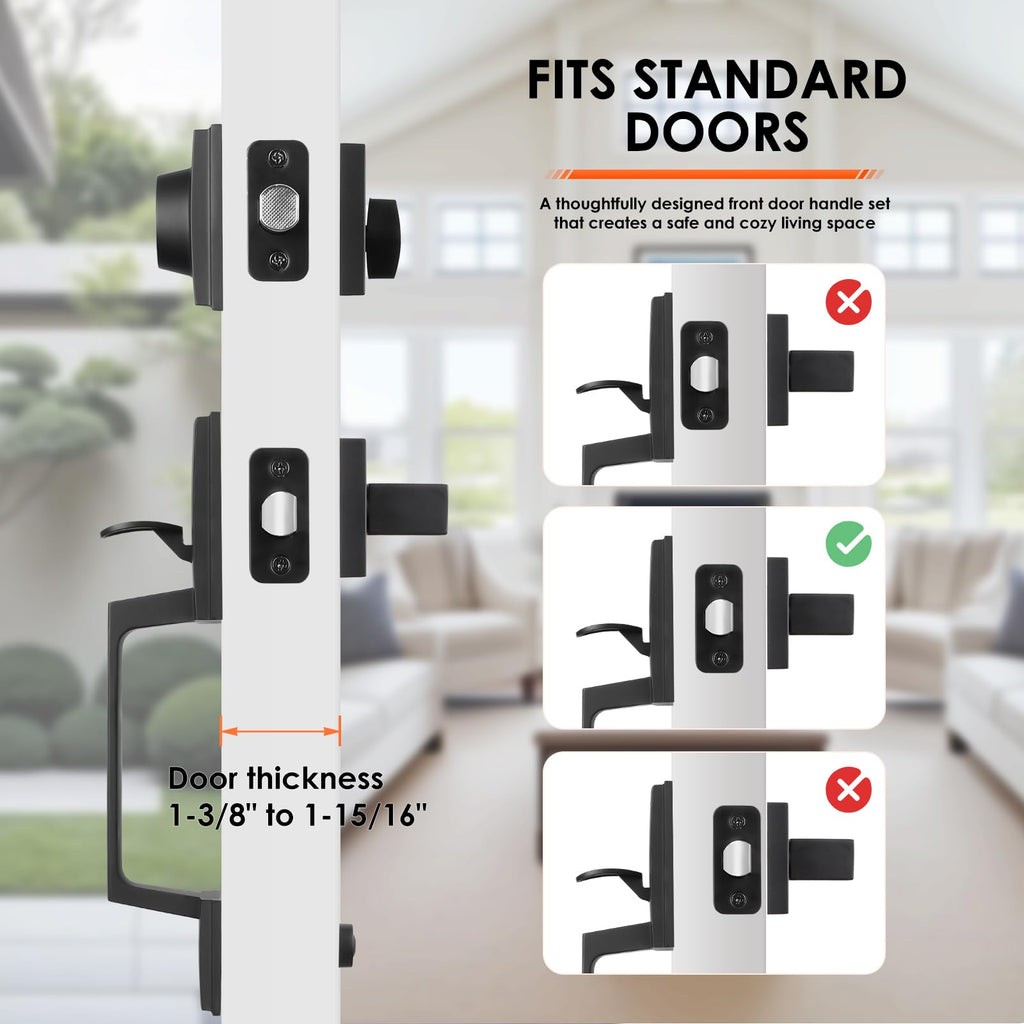 Black Front Door Lock Set, Front Door Handle and Deadbolt Set
