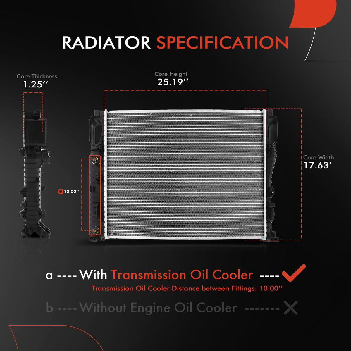 A-Premium Engine Coolant Radiator Assembly with Transmission Oil Cooler