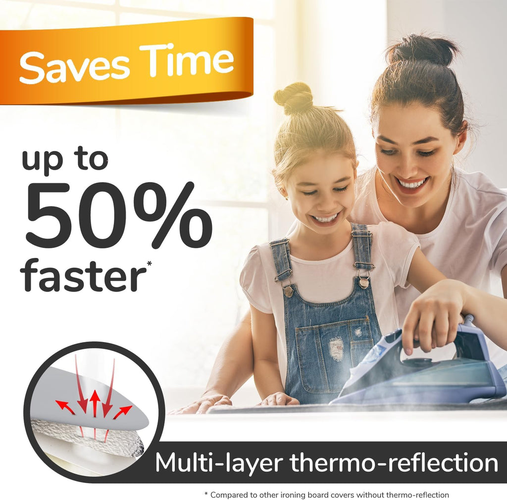 Super Soft Ironing Board Cover and Pad – 50% Faster Ironing with Heat Reflection Technology, Thick Natural Cotton