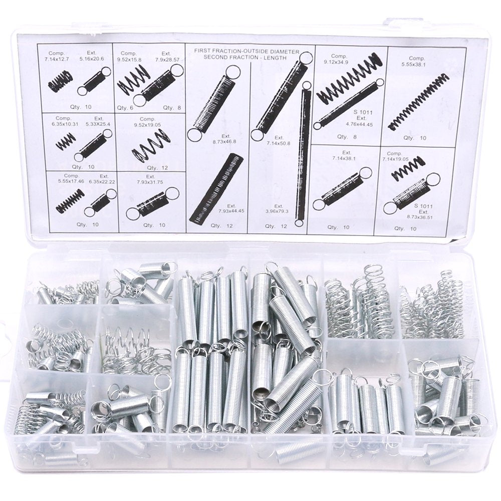 200Pcs Zinc Plated Extension and Compression Industry Spring Assortment Kit