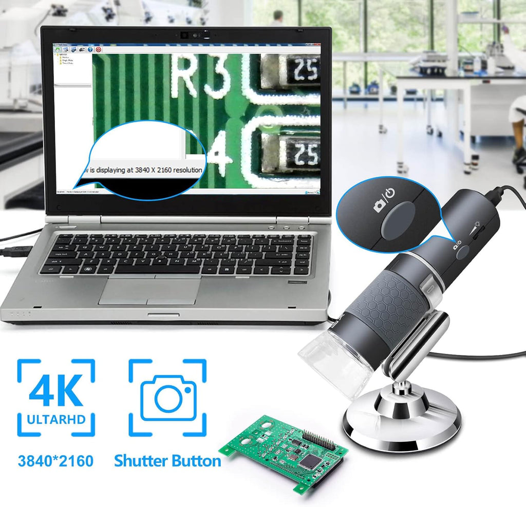 4K WiFi Microscope for iPhone Android PC, 50-1000X USB Digital Microscope Wireless Super HD Endoscope Camera