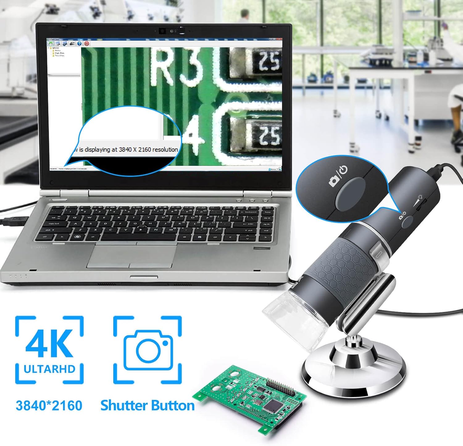 4K WiFi Microscope for iPhone Android PC, 50-1000X USB Digital Microscope Wireless Super HD Endoscope Camera