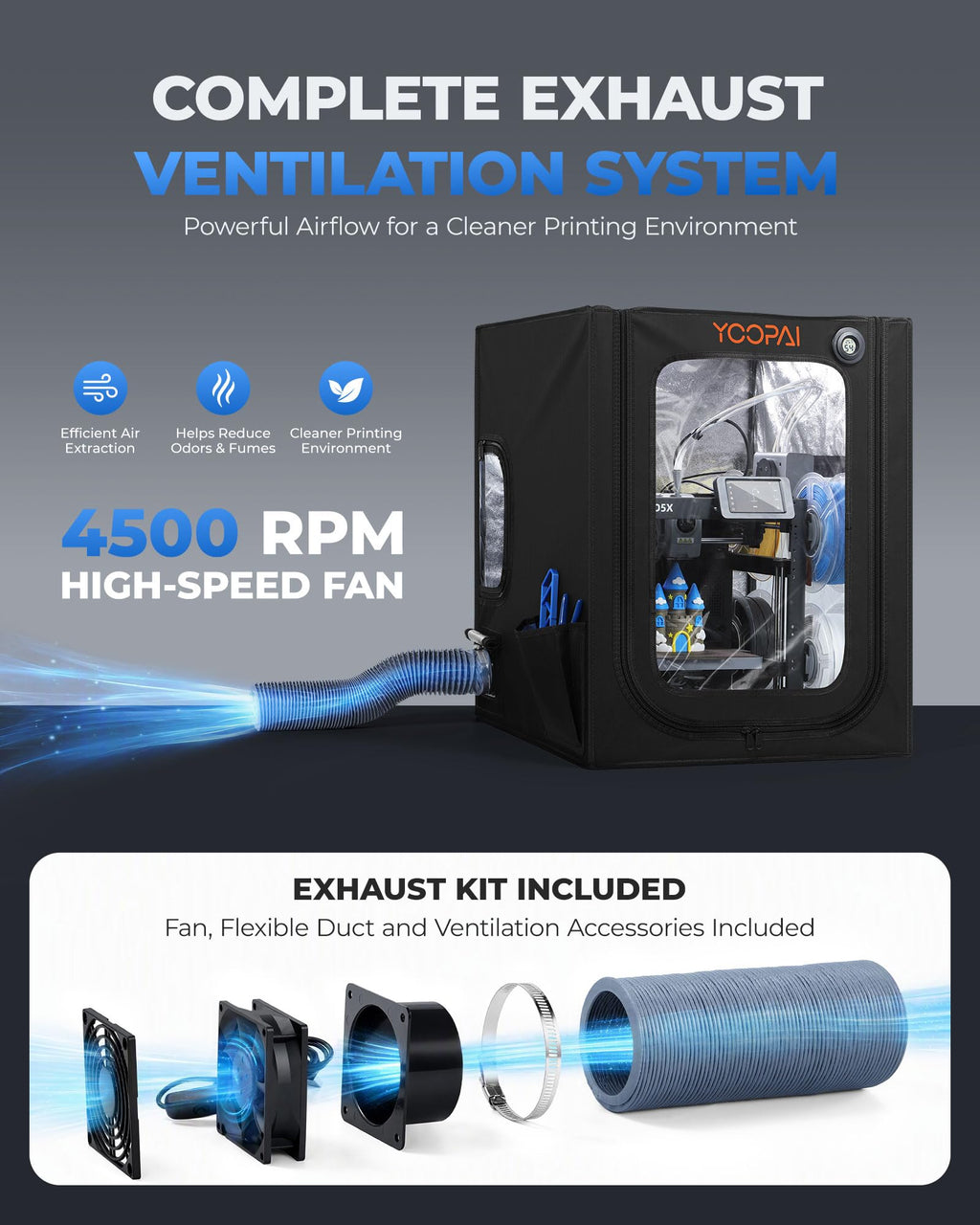 AD5X/AD5M 3D Printer Enclosure with Ventilation Kit and LED Light