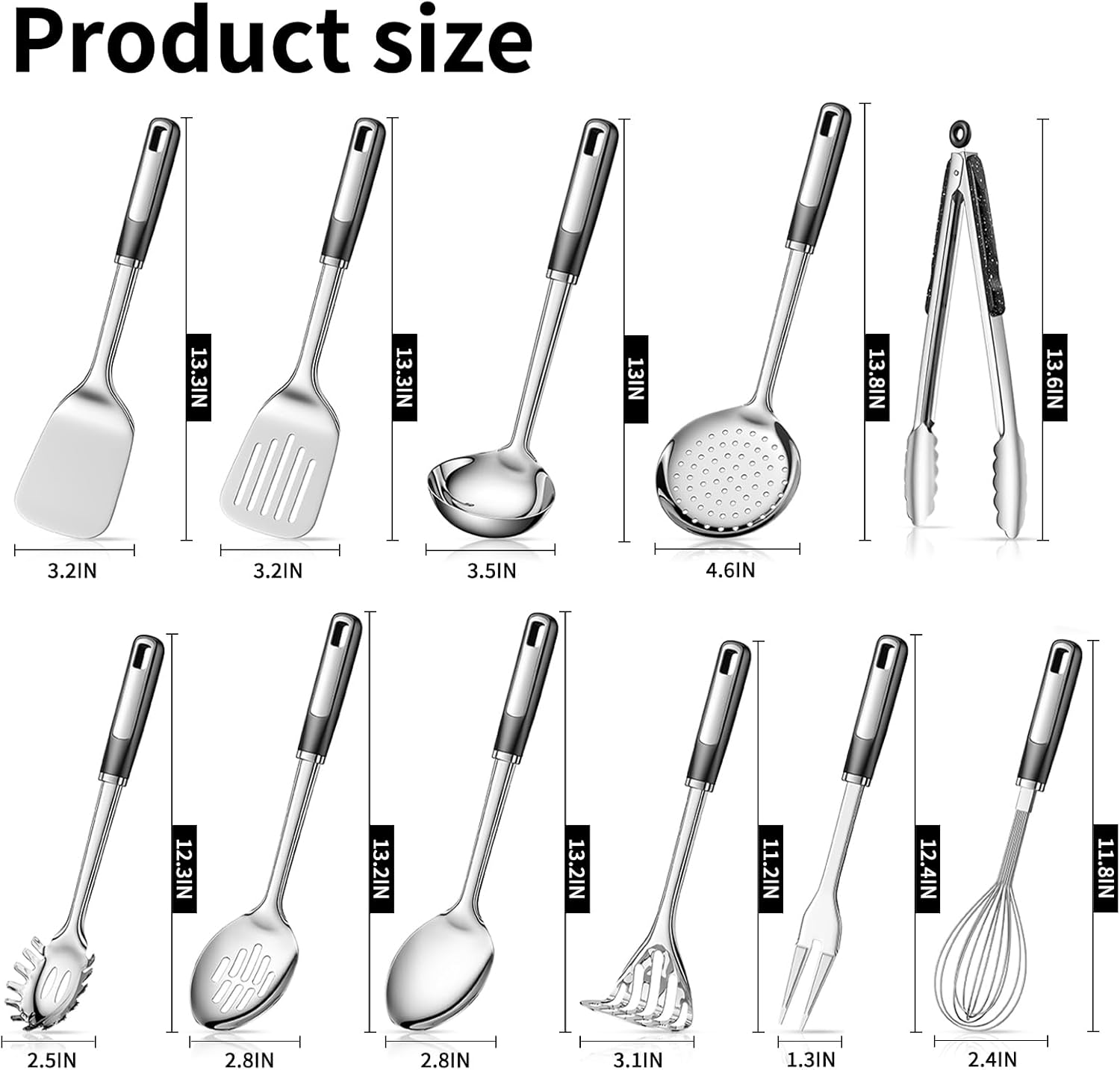 Stainless Steel Kitchen Utensil Set – Premium Thickened Cooking Utensils Set, Silver Kitchen Tools Set for Cooking