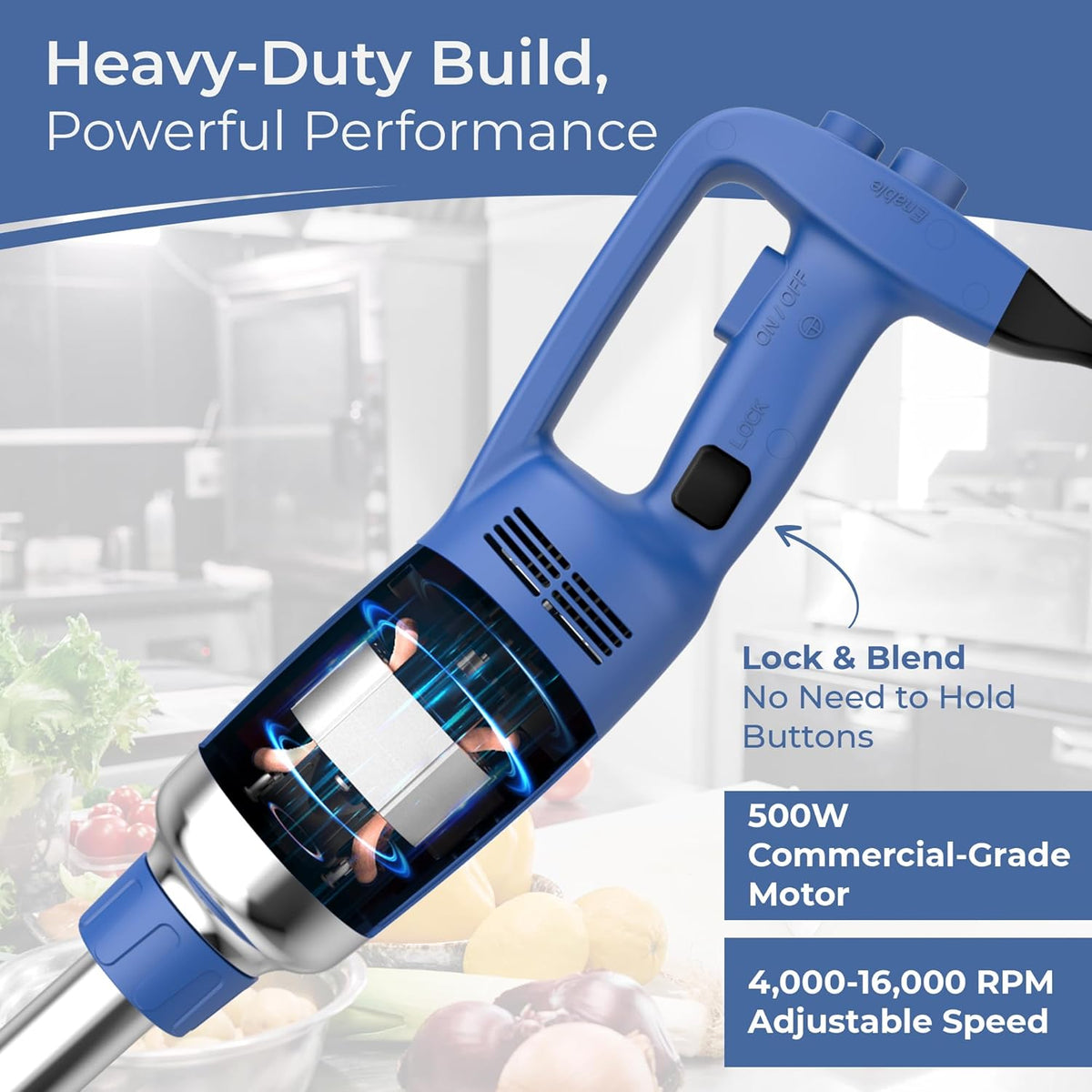 TK Commercial Immersion Blender 500W Heavy Duty for Restaurants - 12" Shaft