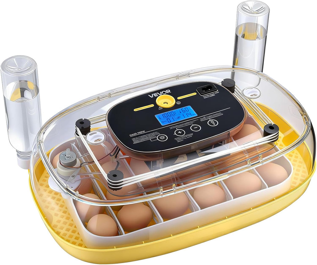 24 Egg Incubator, Automatic Egg Turner with LED Candler, Temperature & Humidity Control, 360° View Clear Window, Auto