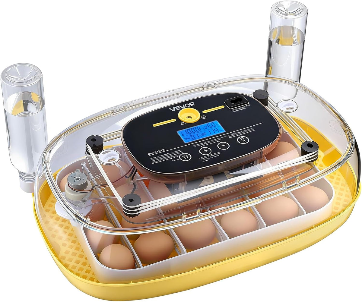 24 Egg Incubator, Automatic Egg Turner with LED Candler, Temperature & Humidity Control, 360° View Clear Window, Auto