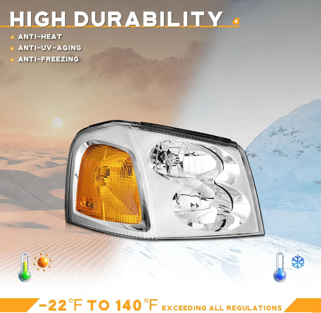 WEELMOTO Halogen Headlights Assembly for 2002-2009 GMC Envoy
