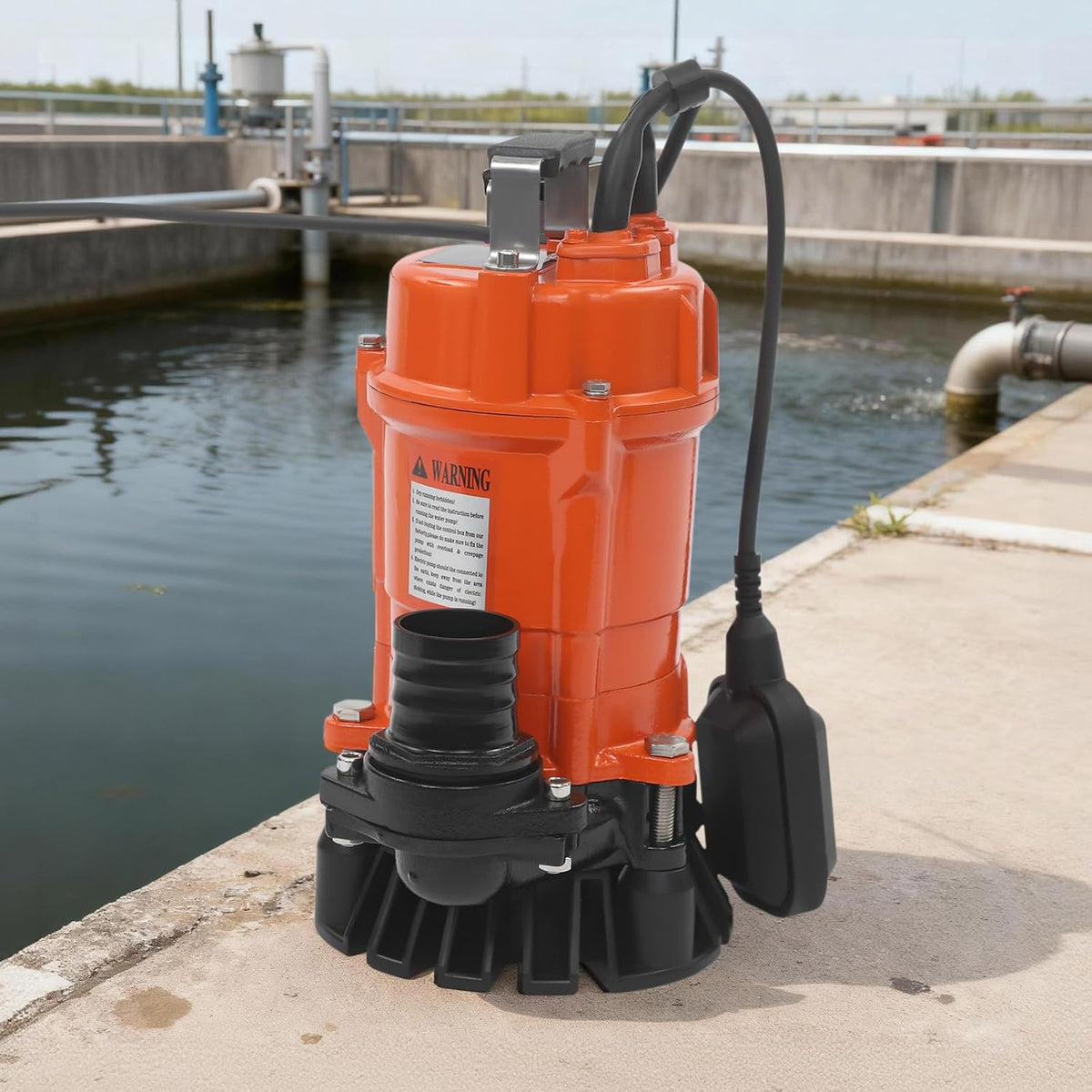1HP Submersible Sewage Pump, 5019GPH Portable Trash Pump 3420RPM Cast Iron Utility Equipment, 59ft Lift for Basement