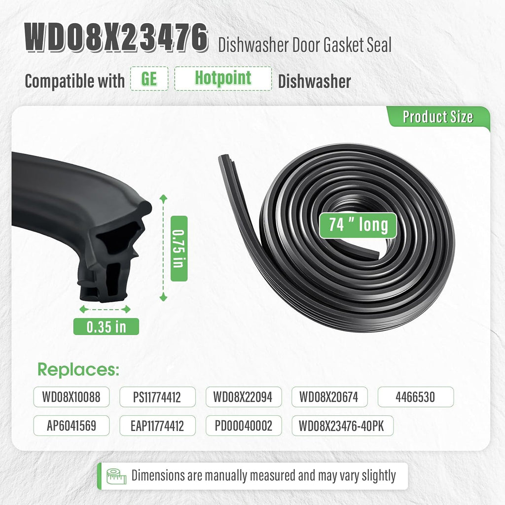 WD08X23476 WD08X20674 Dishwasher Door Gasket Seal Compatible with GE and Hotpoint Dishwasher, Replacement Part WD08X10088 WD08X22094 WD08X23476-40PK 4466530 AP6041569 PS11774412 EAP11774412 PD00040002
