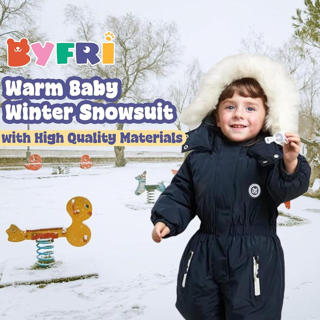 Toddler Snowsuit Baby Boys Girls One Piece Winter Outfit Infant Ski Suit Thick Fleece Coat Hoodies 2T-5T Warm Jumpsuit