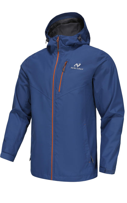 Mens Lightweight Hooded Waterproof Rain Jacket Breathable Raincoat Shell for Outdoor Mountain Hiking (US, Alpha