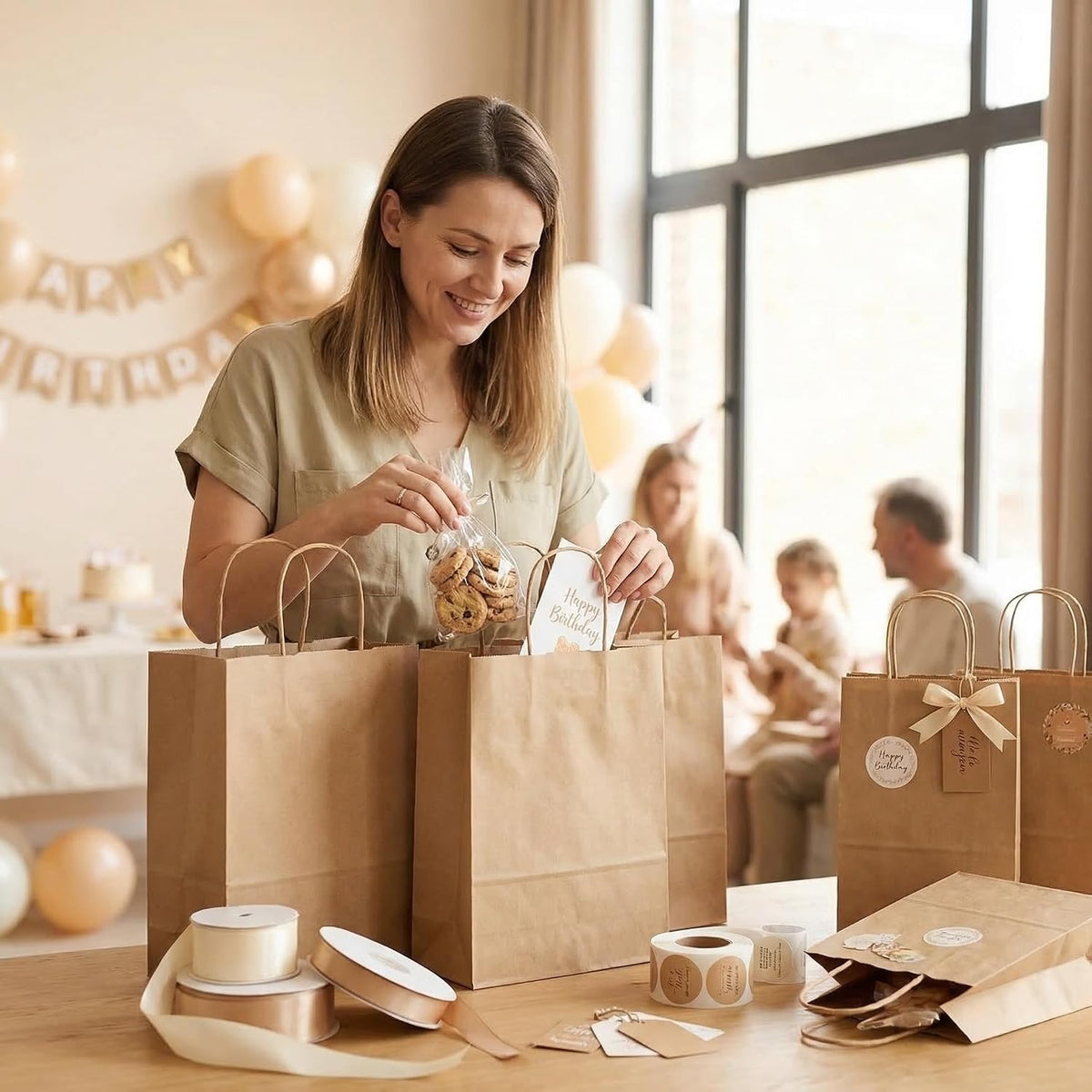 Kraft Brown Paper Gift Bags with Handles Assorted 3 Sizes 90 Pack