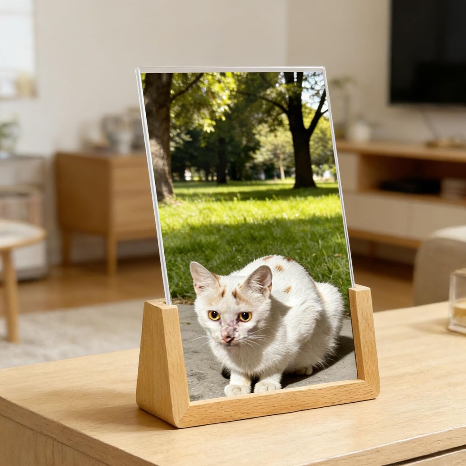 U-shaped Acrylic Sign Holder with Wood Base Menu Holder Flyer Holder Poster Stand Photo Stand Widened Base Windproof