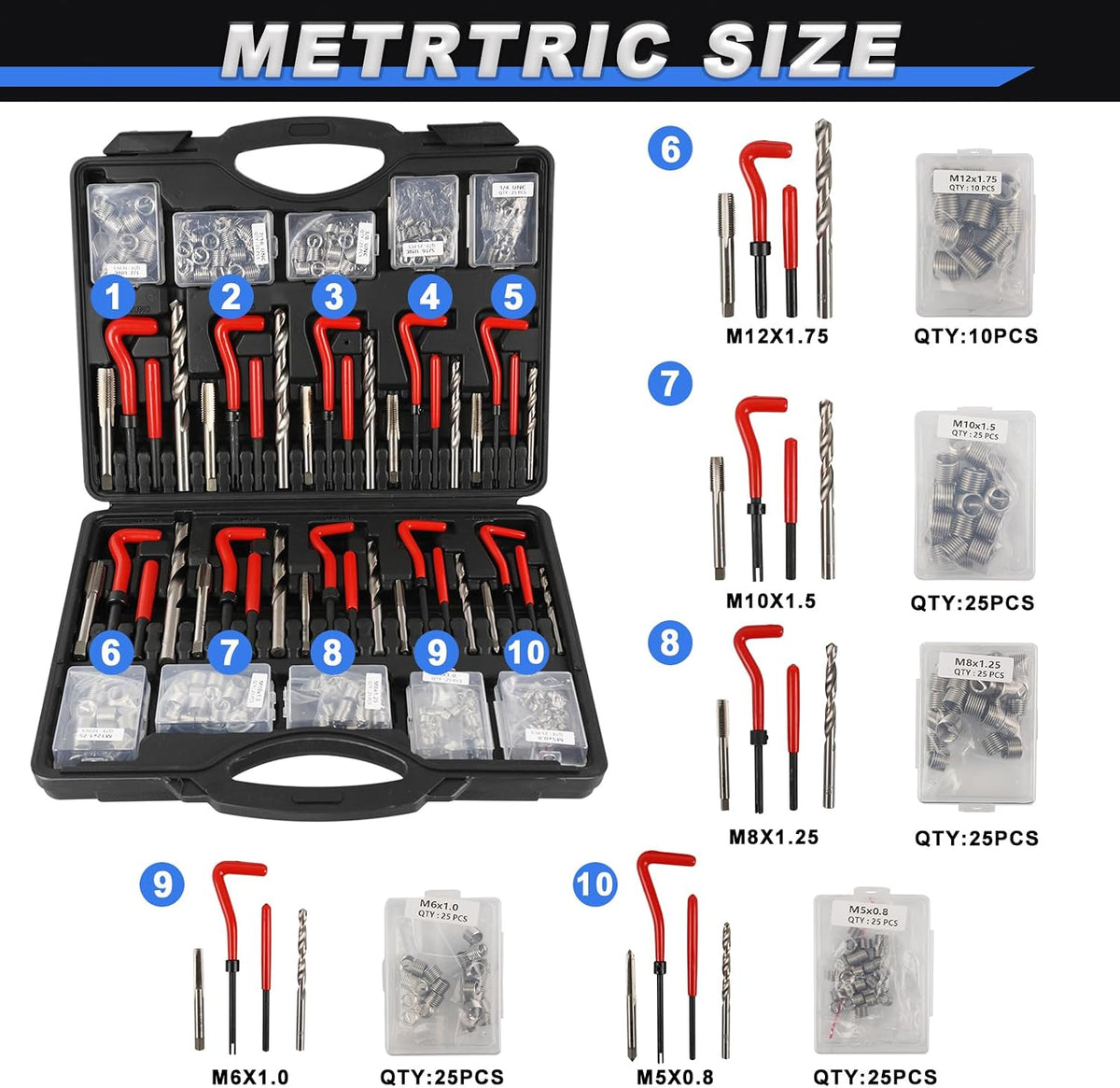 263PCS Thread Repair Kit HSS Drill Helicoil Kit, Rethreading Tool