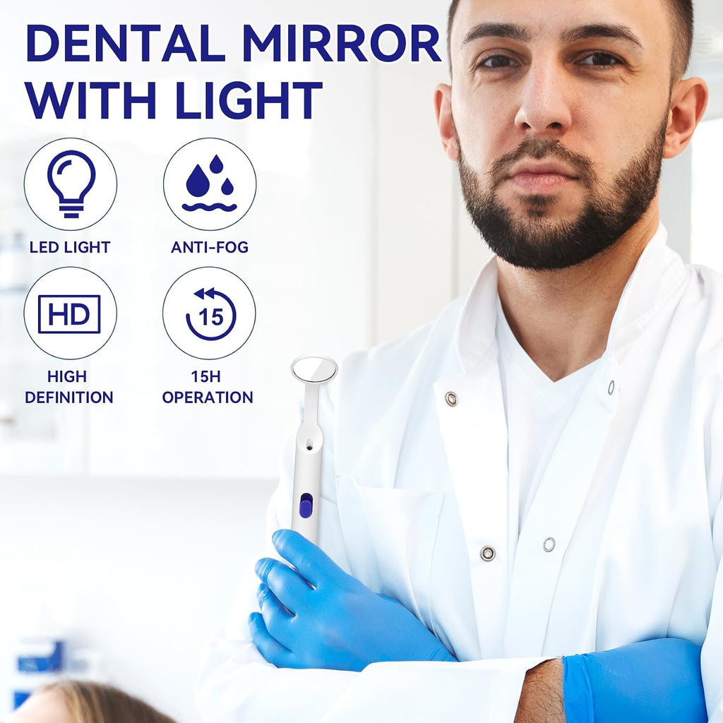 Dental Mirror for Teeth with Light Anti Fog Dentist Mouth Mirror, Reusable Plastics Dentist Mirror with Replaceable
