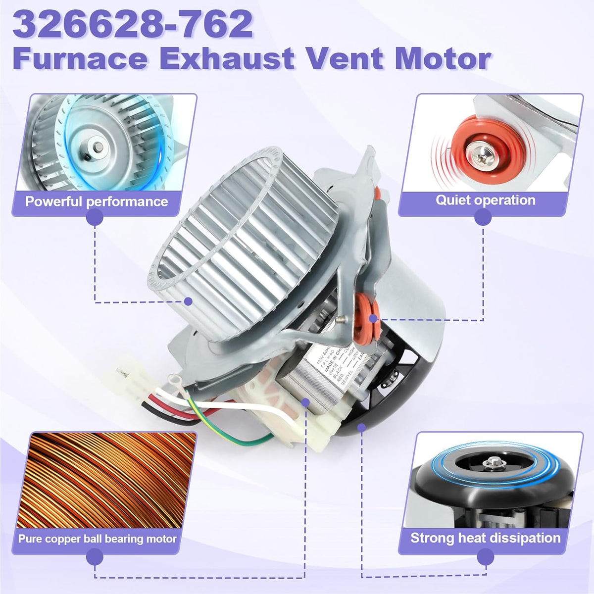Furnace Draft Inducer Blower Motor Compatible with Carrier, Bryant, Payne 326628-762 Furnace Exhaust Vent Motor Assembly Replacement Packard 66762