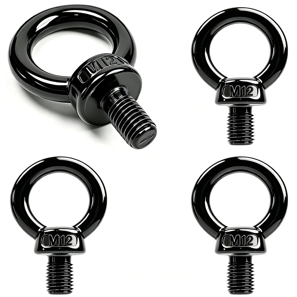 M12 Machinery Shoulder Lifting Eye Bolt, 304 Stainless Steel, Black, 4 Pack