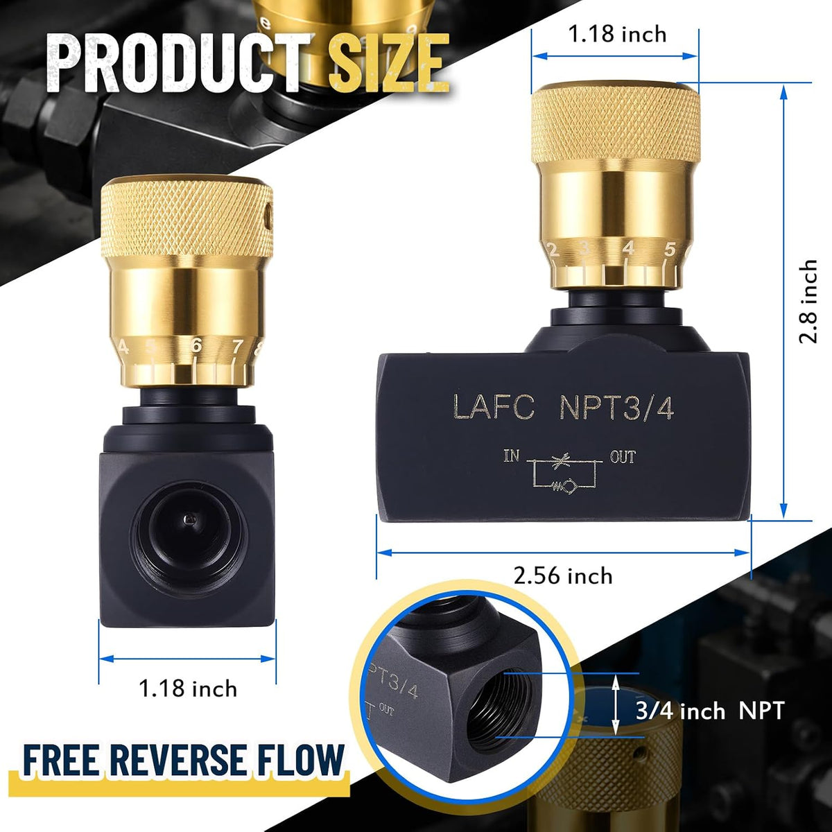 Pelopy 3/4 Inch NPT Hydraulic Flow Control Needle Valve, Free Reverse Flow
