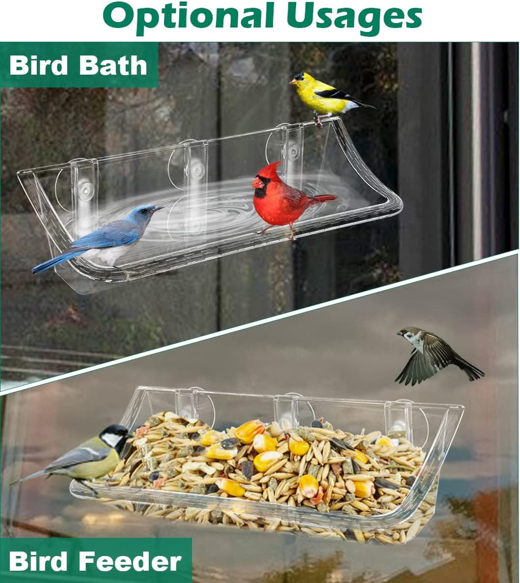 Clear Bird Bath Bird Feeder for Outside Window Glass, Transparent Birdbath with Strong Suction Cups for Viewing, Bird