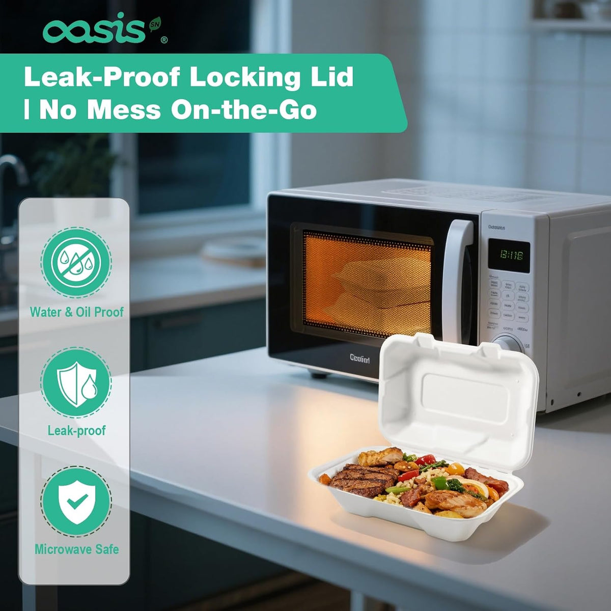9x6x3 Inch 68 Pack Clamshell Take Out Food Containers, Compostable Disposable Paper To Go Boxes with Lids, Heavy Duty