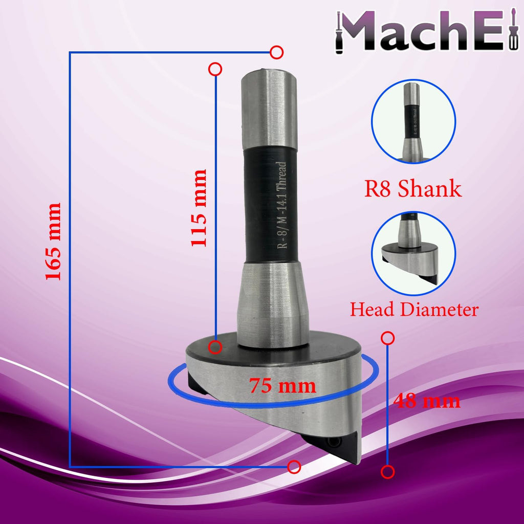 MachEl 3" (75 mm) Fly Cutter with R8 Shank (7/16" Drawbar) - Indexable Tool for Milling & Lathe Machines, Replaceable Carbide Insert