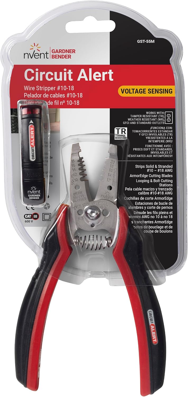 GST-55M Circuit Alert Voltage Sensing Wire Stripper, Electrician / Contractor / Pro Hand Tool, 18-10 Wire Guage