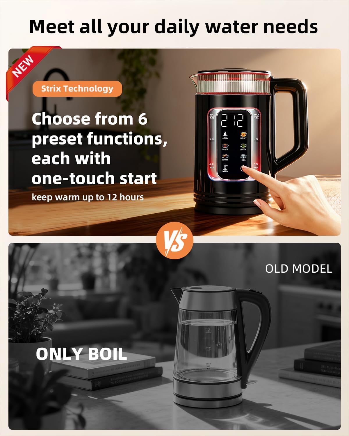 Electric Kettle with Temperature Control, Smart Glass Water Boiler for Tea, Coffee & Boiling, Automatic Shut-Off