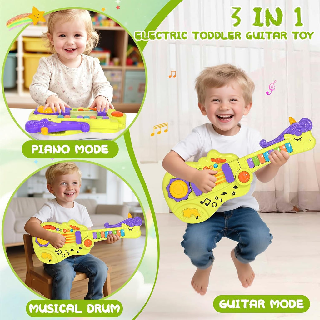 3-in-1 Toddler Guitar Toys for Kids, Electric Musical Toy with Piano Drum | Music Toys with Strap Light Up, Toddler