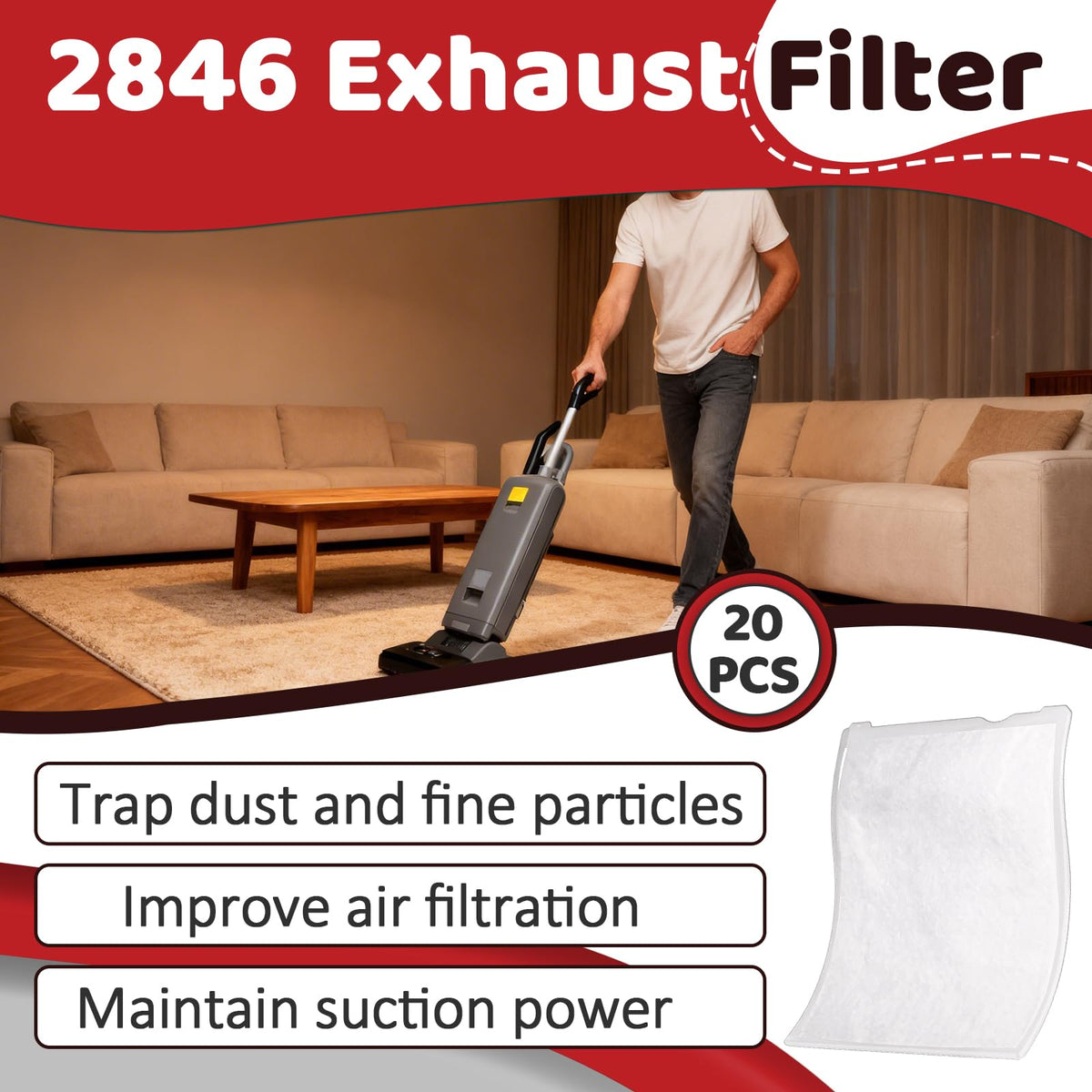 20 Pcs 2846 Exhaust Filter Compatible with Windsor S12 S15