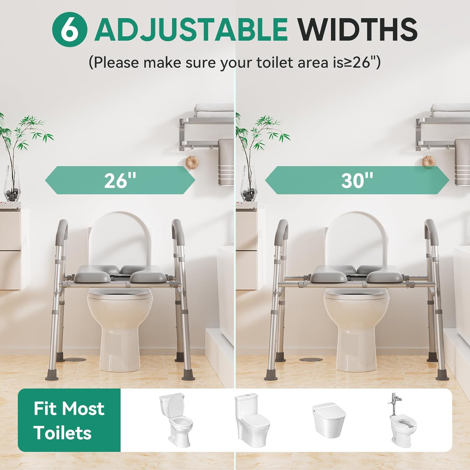 Raised Toilet Seat with Handles, 500 lb Anti-Wobble Frame, Easy to Install Toilet Seat Risers for Senior, Pregnant