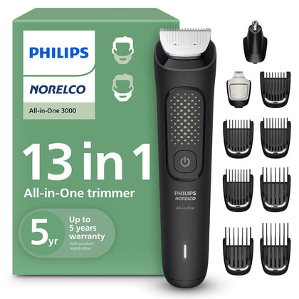Philips All-in-One 3000 Series 13 in 1 Trimmer for Men, Beard Trimmer & Head Hair Clipper, Full Metal Self-Sharpening