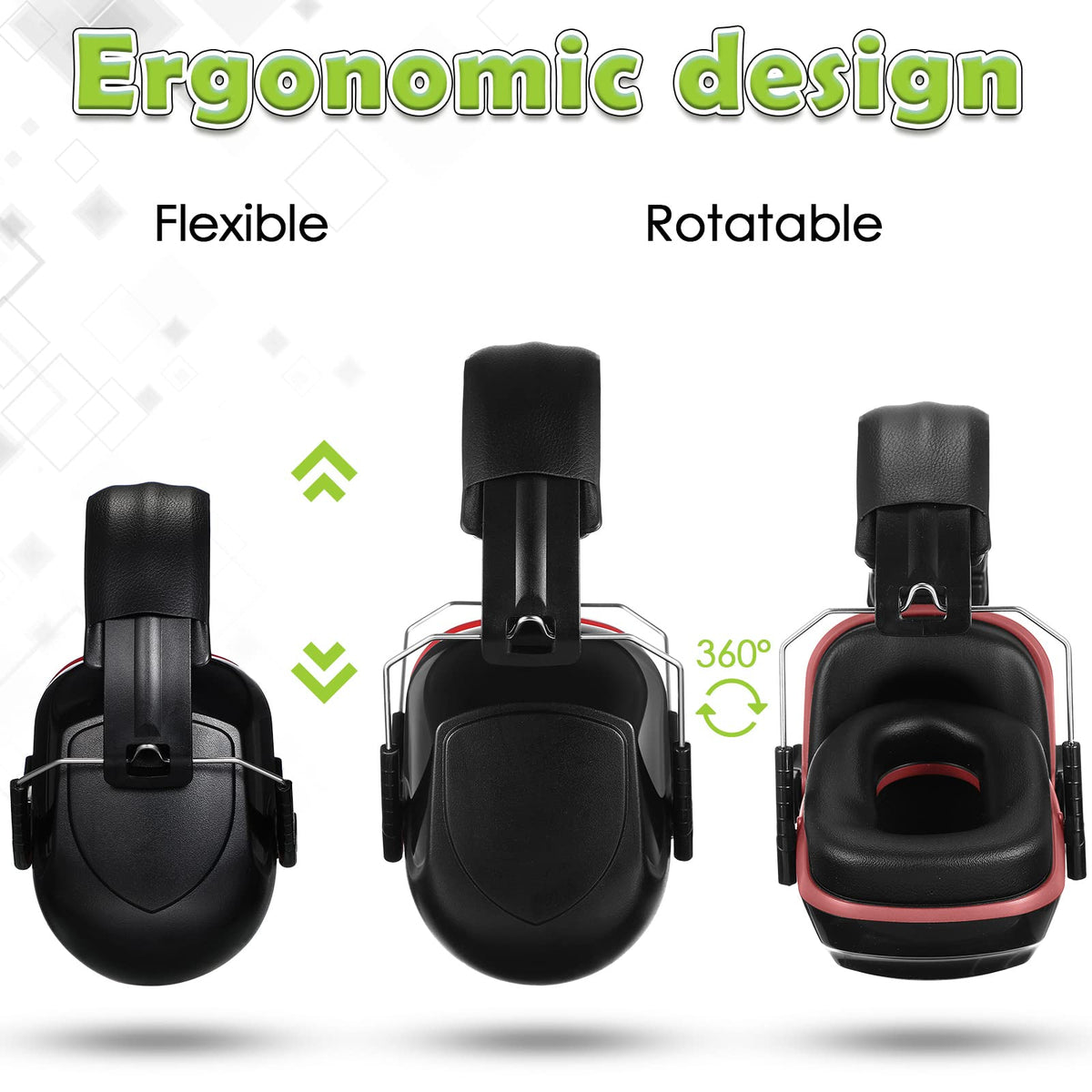 9 Pcs Ear Protection Earmuffs NRR 28dB,Red