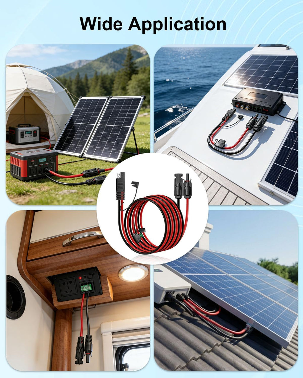 Solar Panel Connector to SAE Adapter Cable 20FT 10AWG MC4 to SAE Adapter | Solar Extension Cable with Fuse/SAE