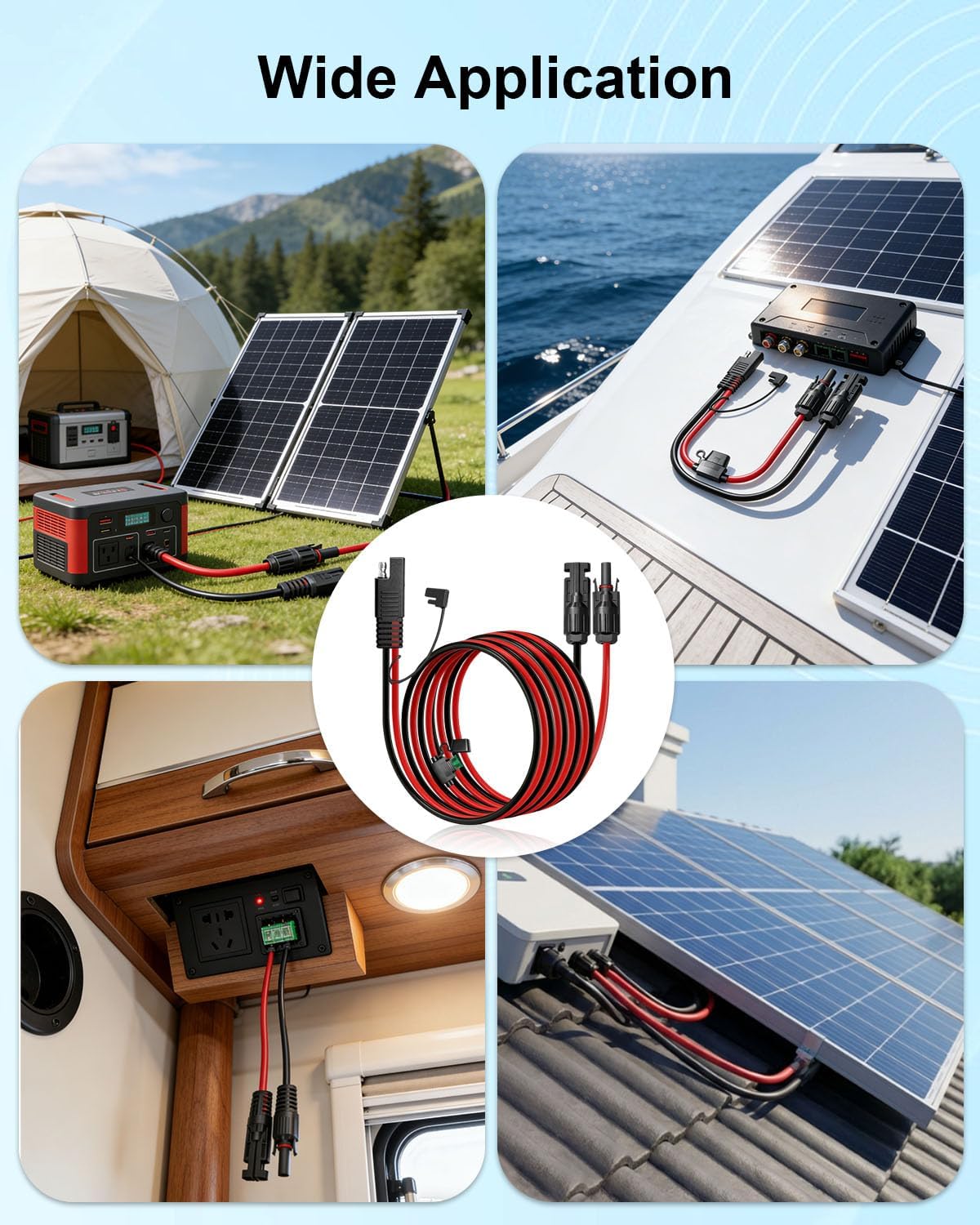 Solar Panel Connector to SAE Adapter Cable 20FT 10AWG MC4 to SAE Adapter | Solar Extension Cable with Fuse/SAE