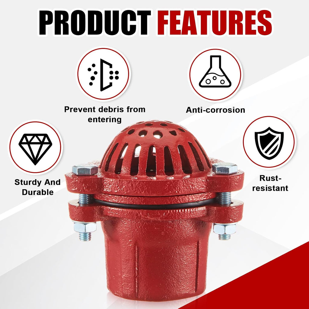 Cast Iron Foot Valve, NPT Threaded Check Valve with Strainer, 2 Inch