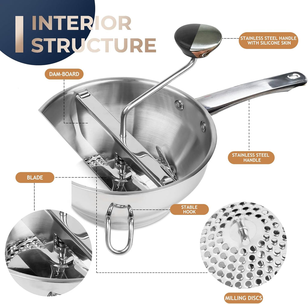 Stainless Steel Food Mills With 3 Milling Discs,Ergonomic design Of Rotary Food Mills For Tomato