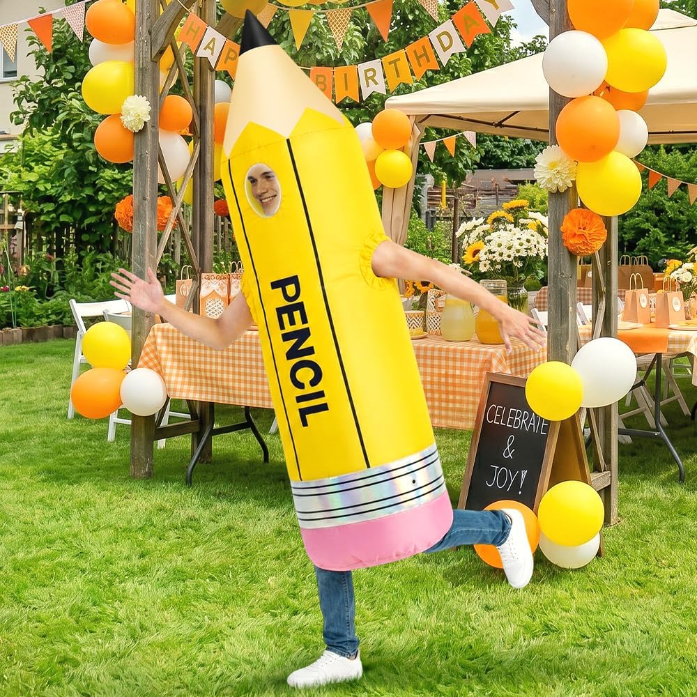 Pencil Inflatable Costume for Adult, Full Body Halloween Pencil Costumes, Blow up Stationery Suits