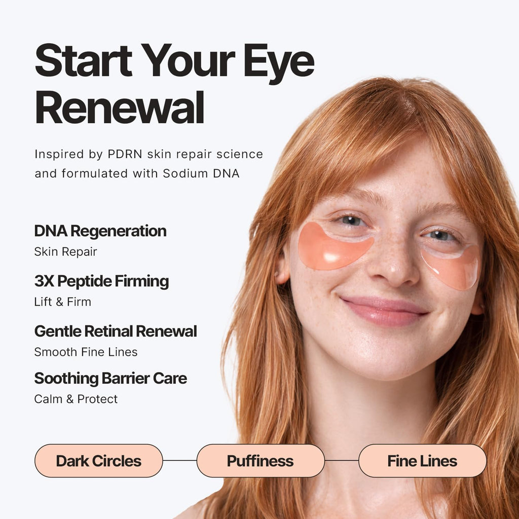 PDRN Under Eye Patches for Dark Circles & Puffiness - Korean Skin Care Hydrogel Eye Mask Salmon DNA, Peptide, Retinol
