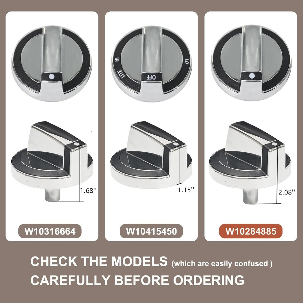 W10284885 Stove Knob Compatible with Whirlpool Gas Range Cooktop - 5 Pack