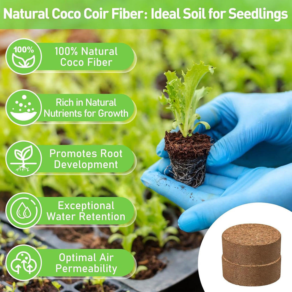 100 Pcs 30mm Organic Coco Coir Seed Starter Soil, Compressed Coconut Coir Potting Soil Mix for Seed Starting, Coconut