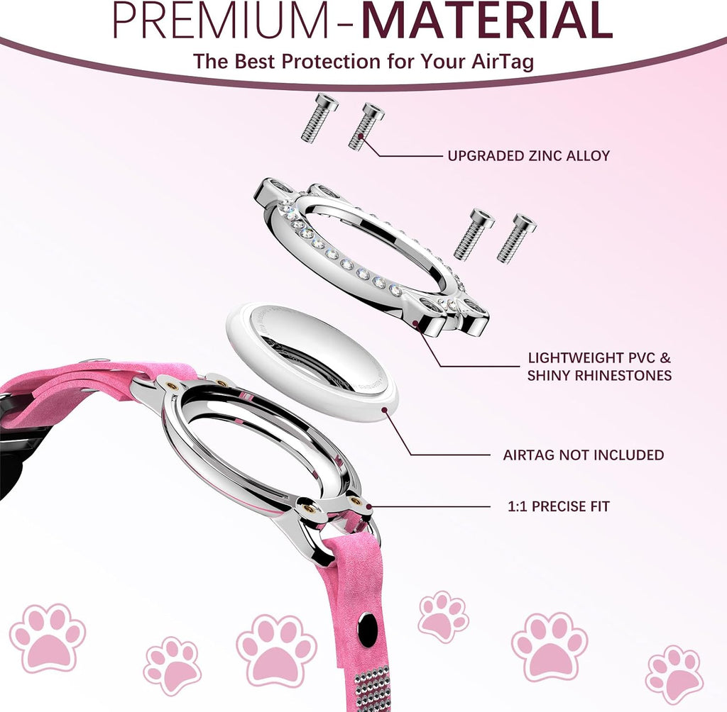 AirTag Cat Collar Breakaway, Rhinestone Collars with Air Tag Holder, Pink