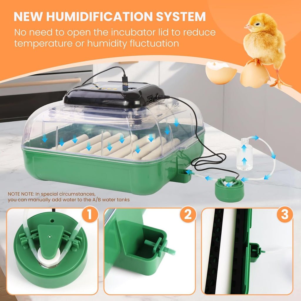 24 Egg Incubator for Hatching Eggs, 360° View Poultry Incubator, Automatic Egg Turning, Temperature & Humidity