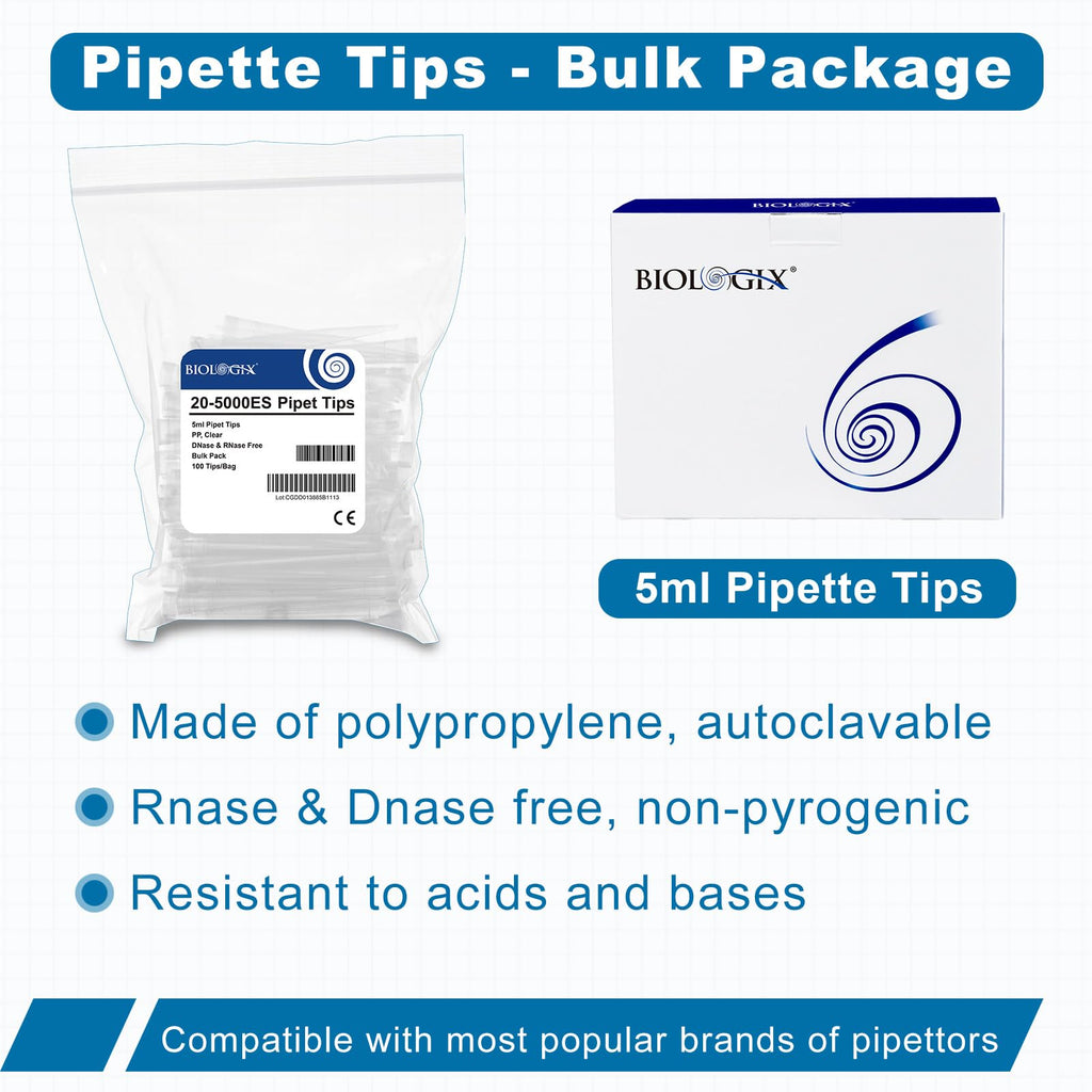 5ml Universal Pipette Tips, Autoclavable, Polypropylene, 100Pcs
