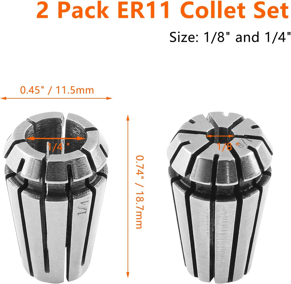2 Pack ER11 1/8 & 1/4 Inch Spring Collet Set, Precision CNC Chuck