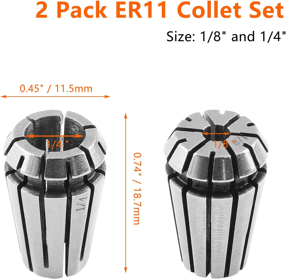 2 Pack ER11 1/8 & 1/4 Inch Spring Collet Set, Precision CNC Chuck