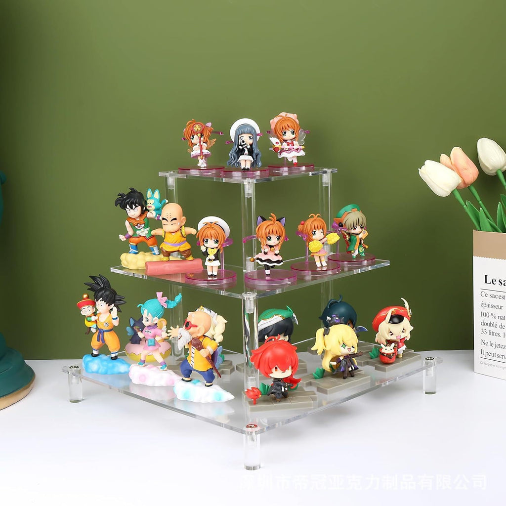 3 Tier Acrylic Display Riser, Display Stand for Amiibo Funko POP Figures, Corner Shelf for Living Room, Bathroom, Home