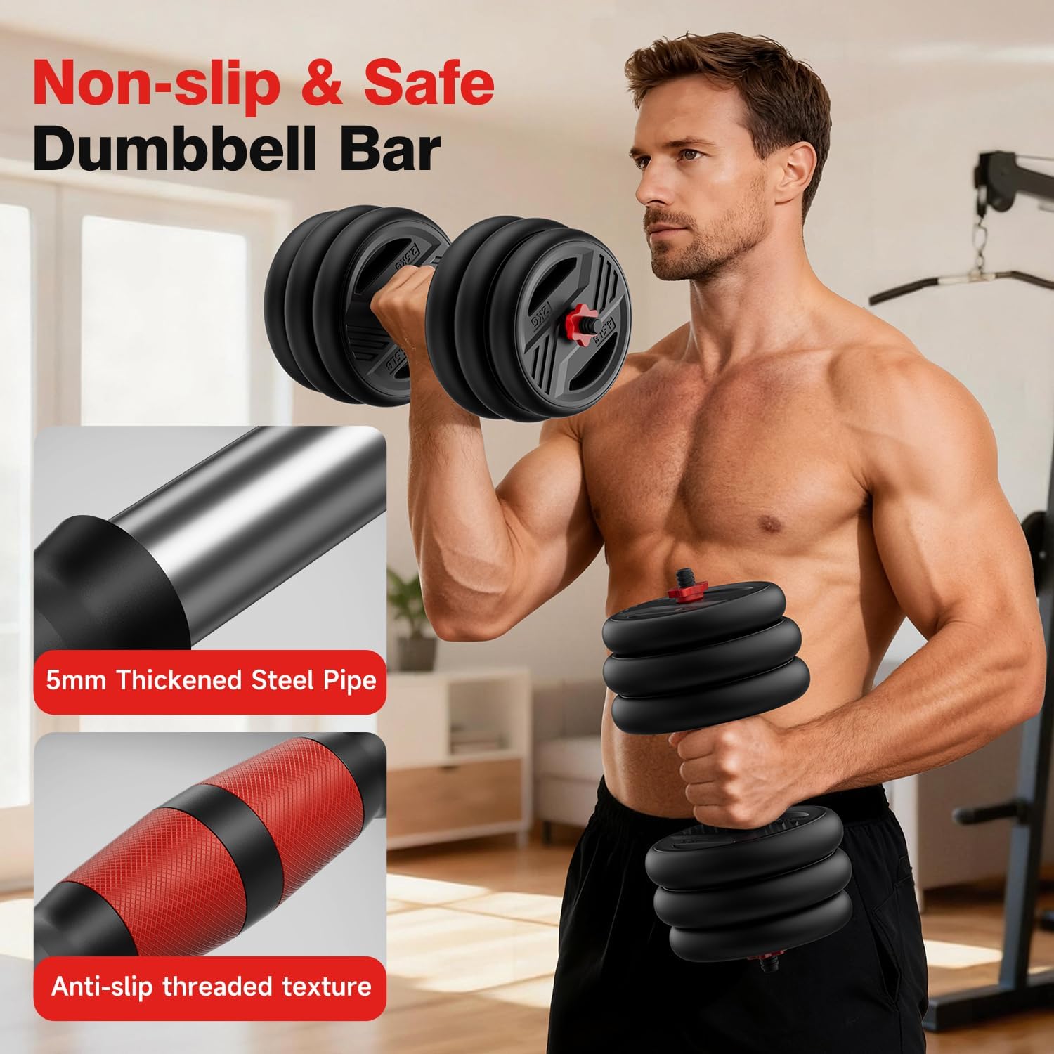 Adjustable Dumbbell Set, 20/30/45/70/90lbs Free Weight Set With Double Locknut, 5-in-1 Dumbbells Set Includes