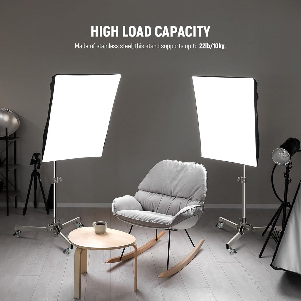 Heavy Duty Light Stand with Casters, Max Height 3.2ft/98cm, Stainless Steel Foldable Adjustable Tripod, Photography